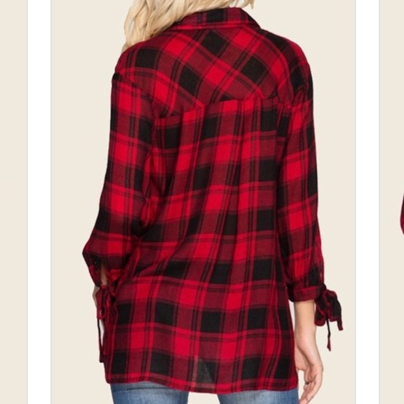 Red Plaid Front Crossover Top - Picture 3 of 4